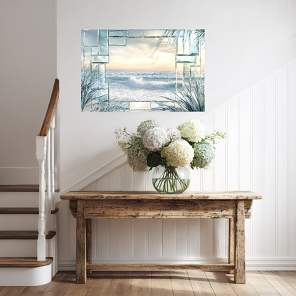 Ocean Landscape Scene Printed Tempered Glass Kitchen Backsplash Splashback Decorative Wall Art Panel for Modern Coastal Home Decor
