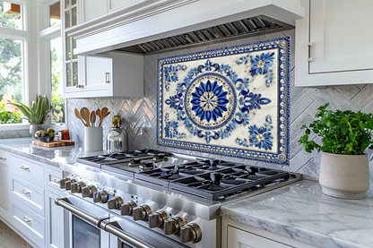 Turkish Tile Pattern Glass Backsplash Panel, Tempered Glass Wall Art, Traditional Anatolian Design, Elegant Kitchen Decor, Stove Protector