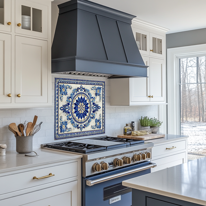 Turkish Tile Pattern Glass Backsplash Panel, Tempered Glass Wall Art, Traditional Anatolian Design, Elegant Kitchen Decor, Stove Protector
