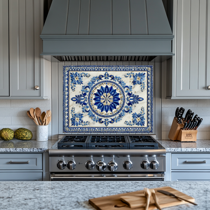 Turkish Tile Pattern Glass Backsplash Panel, Tempered Glass Wall Art, Traditional Anatolian Design, Elegant Kitchen Decor, Stove Protector