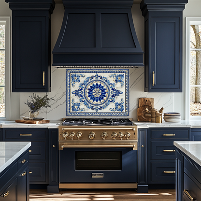 Turkish Tile Pattern Glass Backsplash Panel, Tempered Glass Wall Art, Traditional Anatolian Design, Elegant Kitchen Decor, Stove Protector