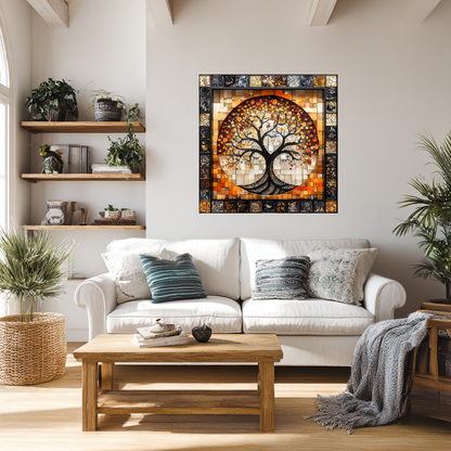 Stunning Life of Tree Mosaic Look One Piece Tempered Glass Kitchen Backsplash for Stove Behind, Kitchen Splashback, Glass Wall Art