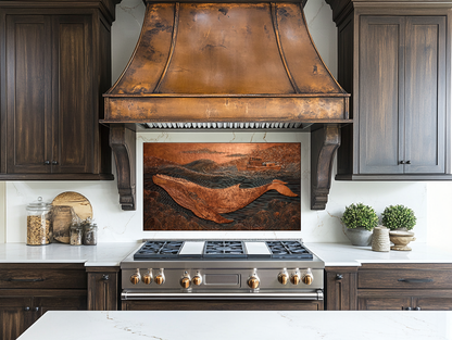 Copper Embossed Look Whale Under Northern Lights Printed Glass Backsplash | Ocean Art Tempered Glass Kitchen Wall Panel,Modern Coastal Decor