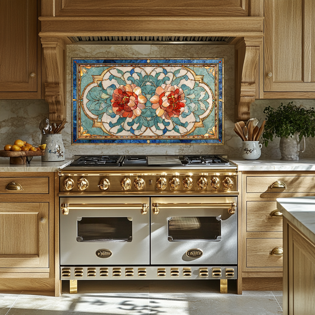 Turkish Tile Pattern Glass Backsplash Panel, Tempered Glass Wall Art, Traditional Anatolian Design, Elegant Kitchen Decor, Stove Protector (Kopya)