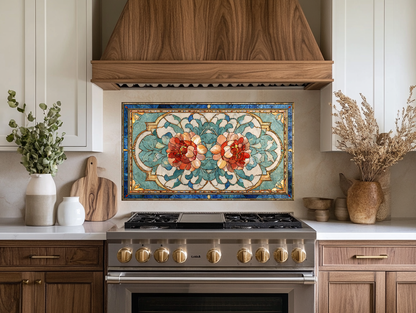 Turkish Tile Pattern Glass Backsplash Panel, Tempered Glass Wall Art, Traditional Anatolian Design, Elegant Kitchen Decor, Stove Protector (Kopya)