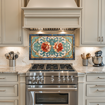 Turkish Tile Pattern Glass Backsplash Panel, Tempered Glass Wall Art, Traditional Anatolian Design, Elegant Kitchen Decor, Stove Protector (Kopya)