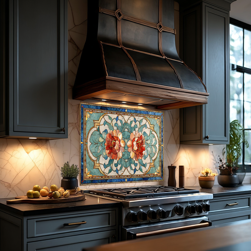 Turkish Tile Pattern Glass Backsplash Panel, Tempered Glass Wall Art, Traditional Anatolian Design, Elegant Kitchen Decor, Stove Protector (Kopya)