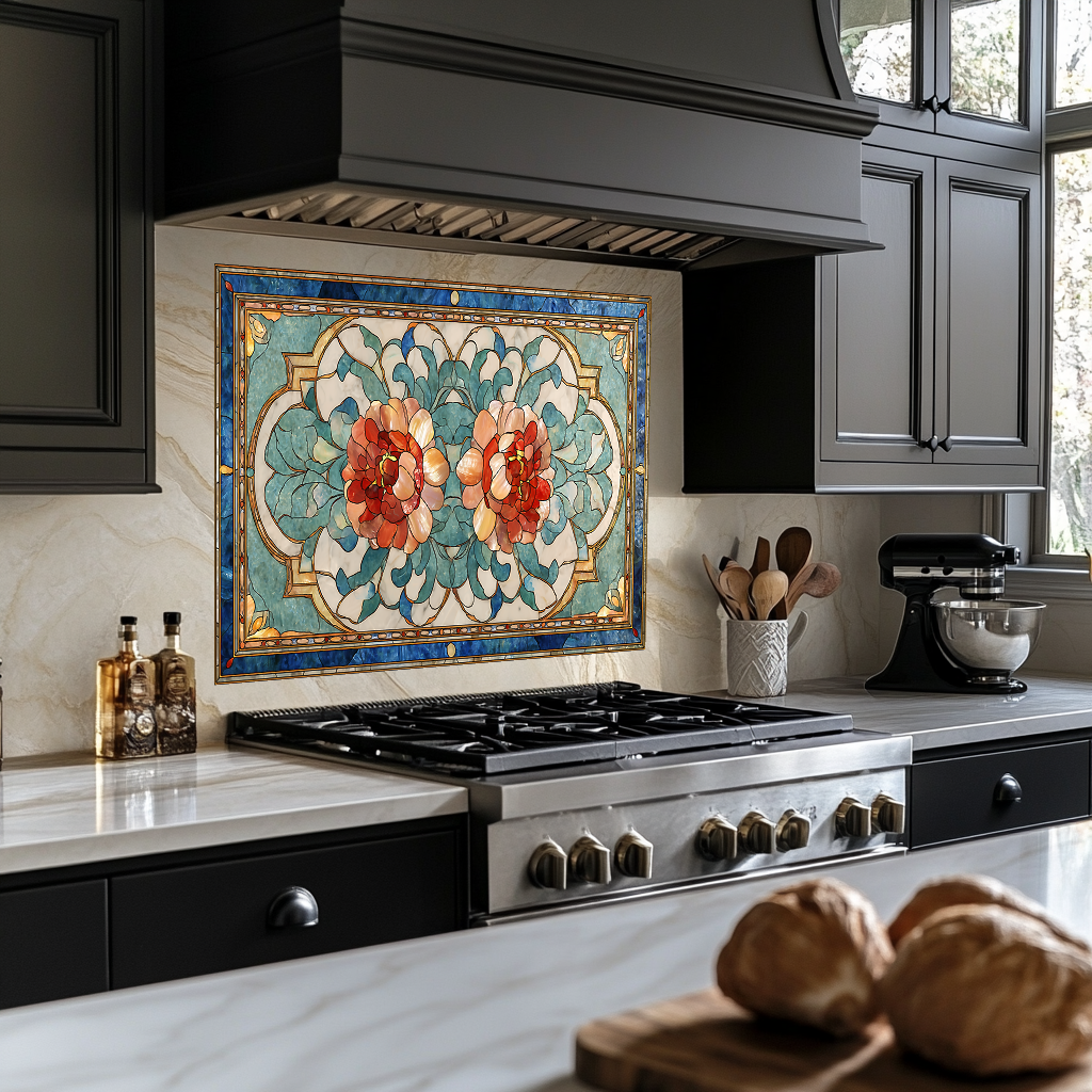 Turkish Tile Pattern Glass Backsplash Panel, Tempered Glass Wall Art, Traditional Anatolian Design, Elegant Kitchen Decor, Stove Protector (Kopya)