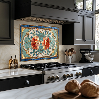 Turkish Tile Pattern Glass Backsplash Panel, Tempered Glass Wall Art, Traditional Anatolian Design, Elegant Kitchen Decor, Stove Protector (Kopya)