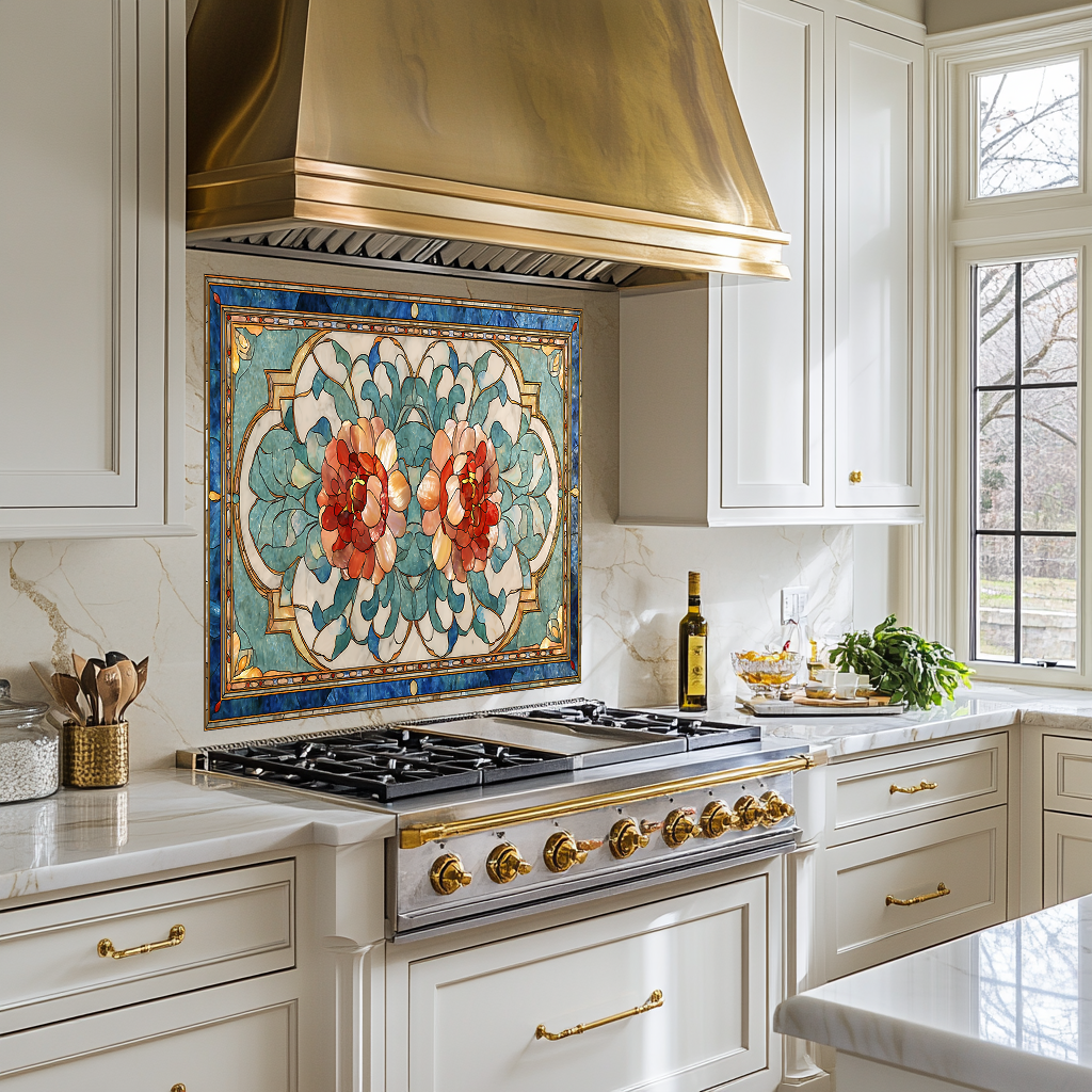 Turkish Tile Pattern Glass Backsplash Panel, Tempered Glass Wall Art, Traditional Anatolian Design, Elegant Kitchen Decor, Stove Protector (Kopya)