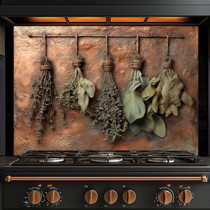 Dried Herbs and Spices Hanging Design Printed Tempered Glass Kitchen Backsplash Splashback Decorative Wall Panel, Modern Rustic Home Decor