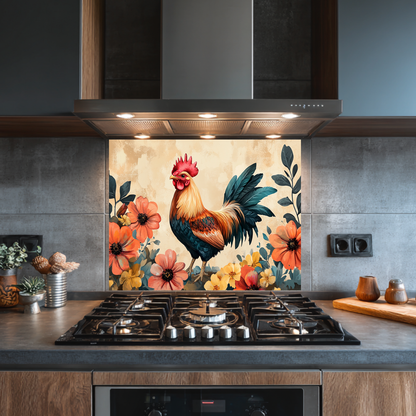 Rustic Colorful Rooster Glass Backsplash • Farmhouse Kitchen Panel • Vibrant Wall Art • Modern Home Decor • Decorative Kitchen Accent