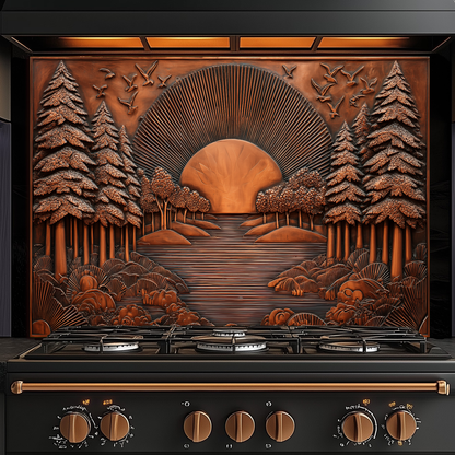 Landscape Design in Copper Look Printed Tempered Glass Kitchen Backsplash Splashback Wall Art Panel