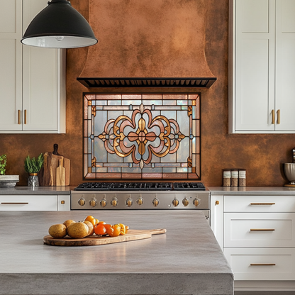 Classic Stained Glass Look Backsplash Panel, Tempered Glass Wall Art, Timeless Color Design, Elegant Kitchen Decor, Stove Protector