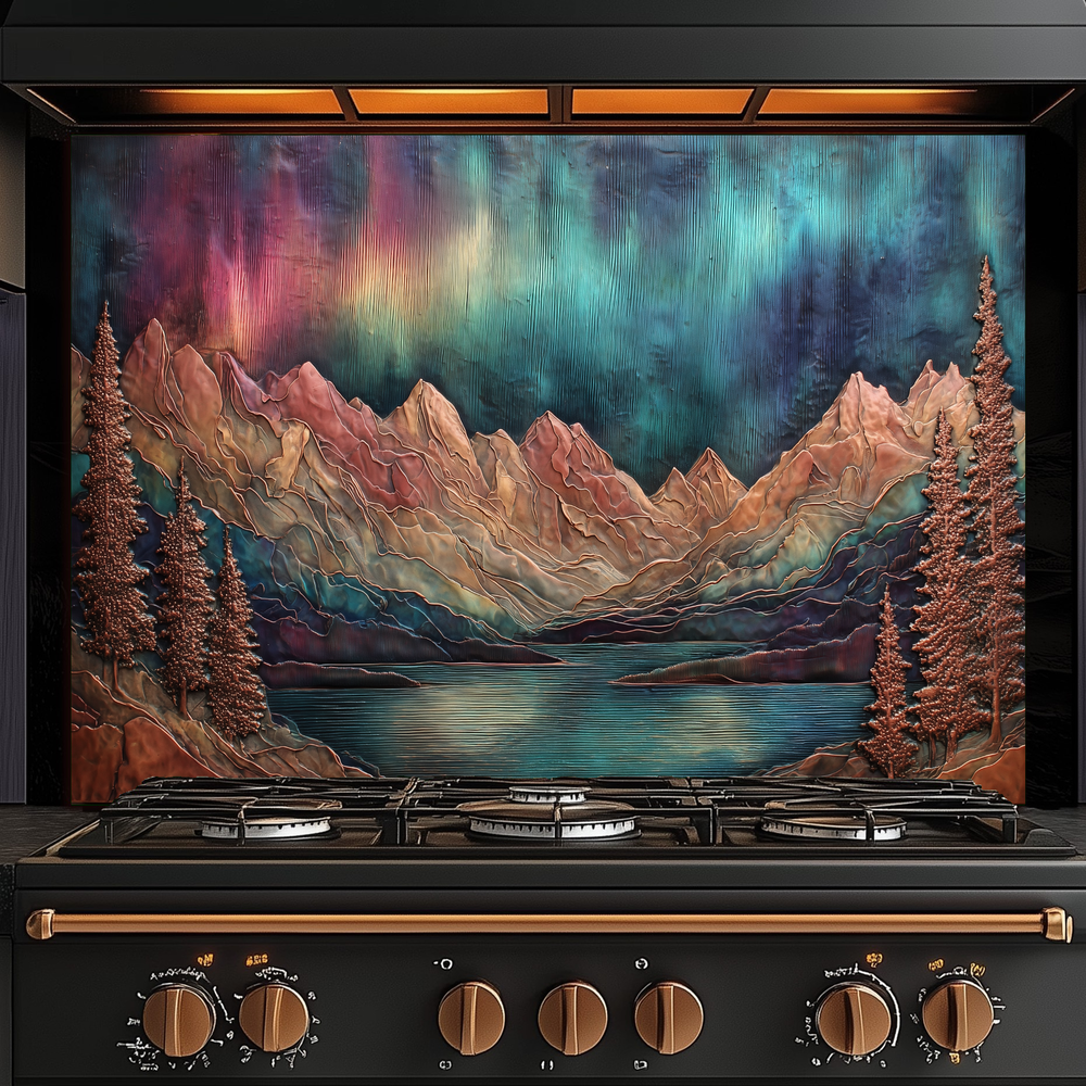 Landscape Design in Copper Look Printed Tempered Glass Kitchen Backsplash Splashback Wall Art Panel