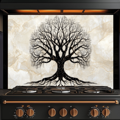 Marble Tree of Life Design Printed Tempered Glass Kitchen Backsplash Splashback Decorative Wall Art Panel for Modern Home Interiors