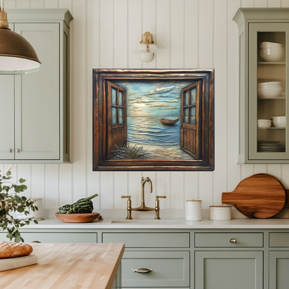 Wooden Window Prints One Piece Tempered Glass Kitchen Splashback For Stove Behind, Kitchen Backsplash, Wall Art