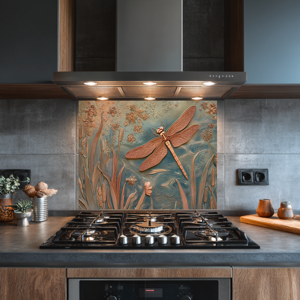 Elegant Dragonfly Glass Backsplash • Decorative Kitchen Panel • Modern Nature Wall Art • Sophisticated Home Accent