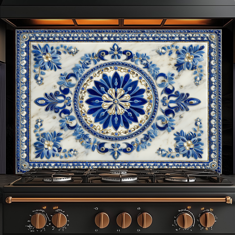 Turkish Tile Pattern Glass Backsplash Panel, Tempered Glass Wall Art, Traditional Anatolian Design, Elegant Kitchen Decor, Stove Protector