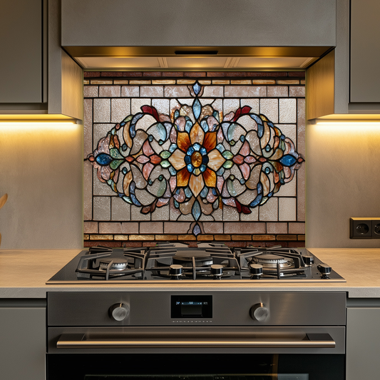 Kitchen Glass Backsplash with Stained Glass Style Design, UV Printed Tempered Glass Panel, Timeless Home Wall Art