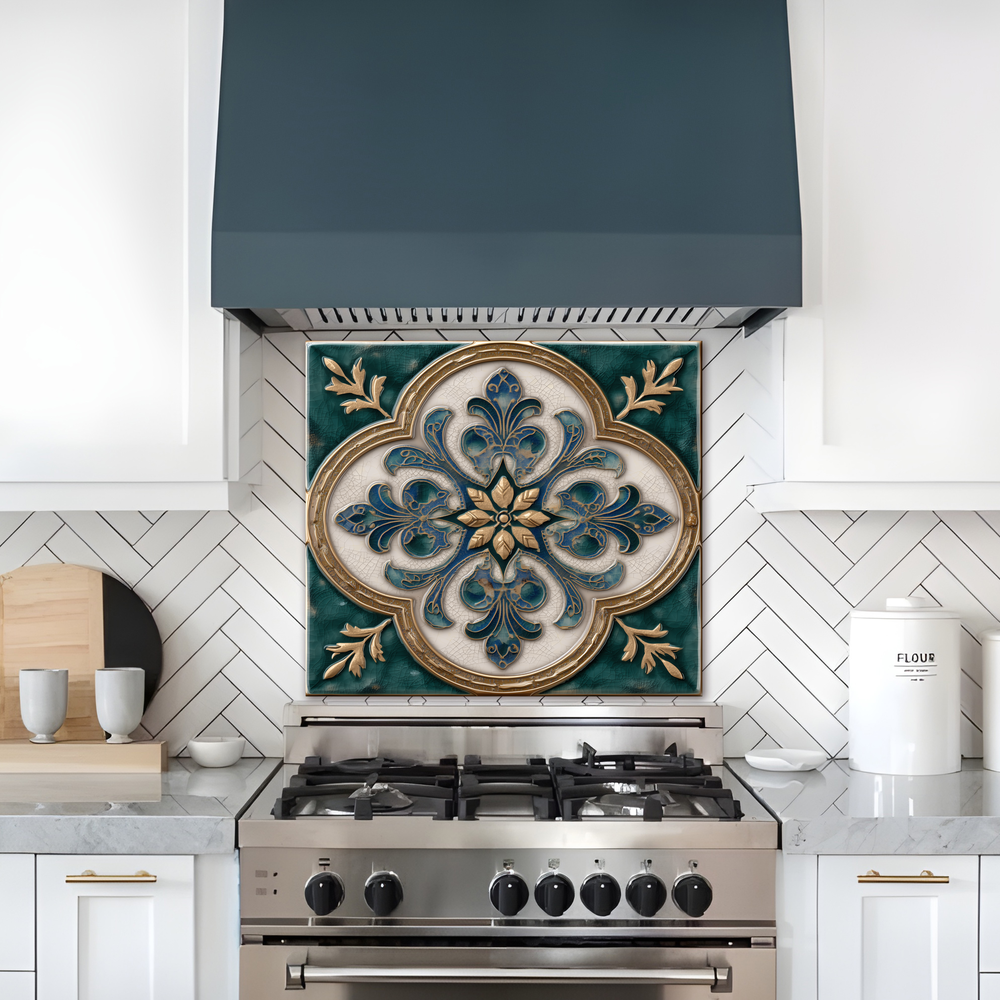 Emerald Glass Backsplash, Ottoman Tile Look Tempered Glass Kitchen Splashback For Stove Behind, Copper Look Backsplash, Oven Backsplashes