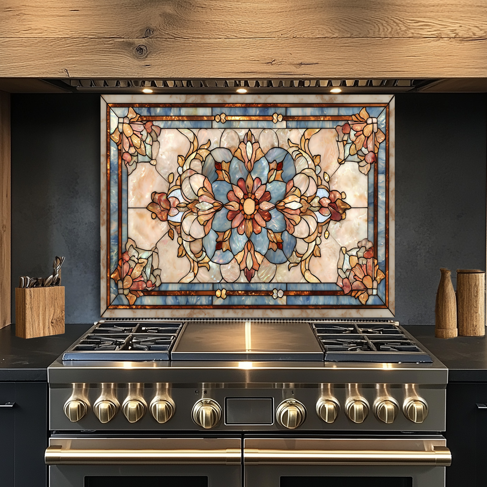 Floral Stained Glass Look Glass Backsplash • Artistic Flower Wall Panel • Colorful Botanical Kitchen Art • Modern Decorative Piece