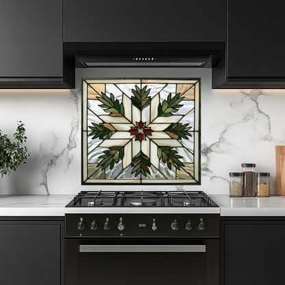 Stained Glass Leaves Kitchen Backsplash • Nature Inspired Glass Panel with Leaf Motifs • Heat-Resistant Glass for Stove Behind