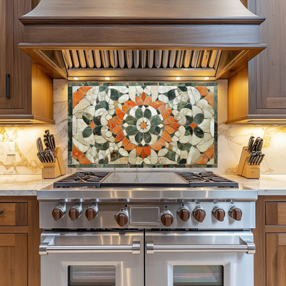 American Made Floral Mosaic Look Glass Backsplash Behind Stove – Rustic Farmhouse Kitchen Backsplash Tile, Flower Leaf Splashback