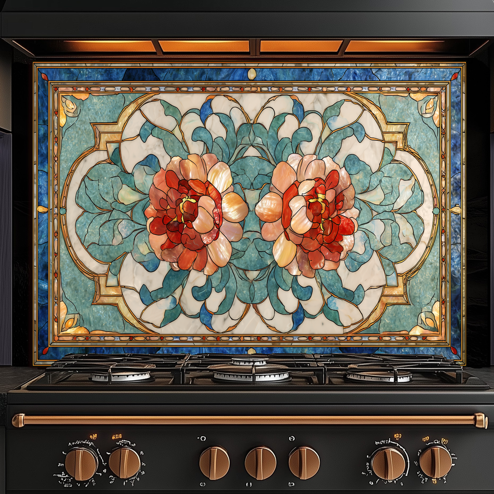 Turkish Tile Pattern Glass Backsplash Panel, Tempered Glass Wall Art, Traditional Anatolian Design, Elegant Kitchen Decor, Stove Protector (Kopya)