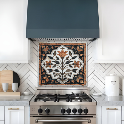Turkish Tile Pattern Glass Backsplash Panel, Tempered Glass Wall Art, Traditional Anatolian Design, Elegant Kitchen Decor, Stove Protector