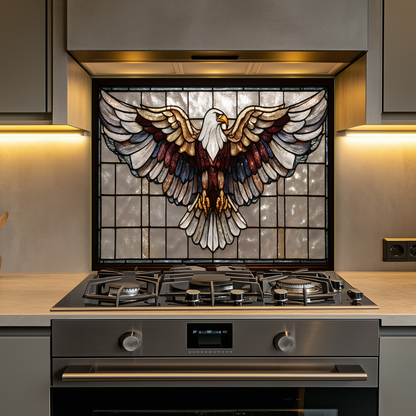 Stained Glass Style Eagle Glass Backsplash Panel, UV Printed Tempered Kitchen Wall Art, Nature Inspired Theme Decorative Glass Tile