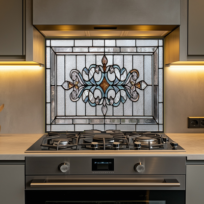 Classic Stained Look Glass Style Backsplash Panel, Tempered Glass Wall Art, Timeless Color Design, Elegant Kitchen Decor, Stove Protector
