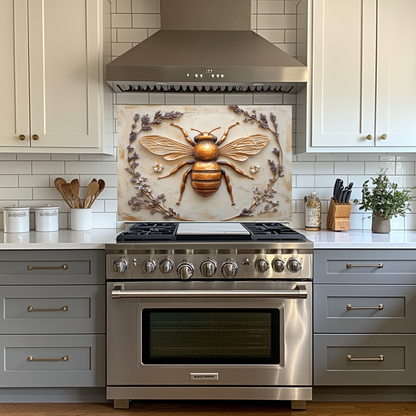One Piece Tempered Glass Kitchen Splashback For Stove Behind, Copper Bee Look Backsplash
