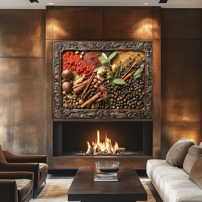 Copper Look Spices Print One Piece Tempered Glass Kitchen Splashback For Stove Behind, Kitchen Backsplash, Wall Art