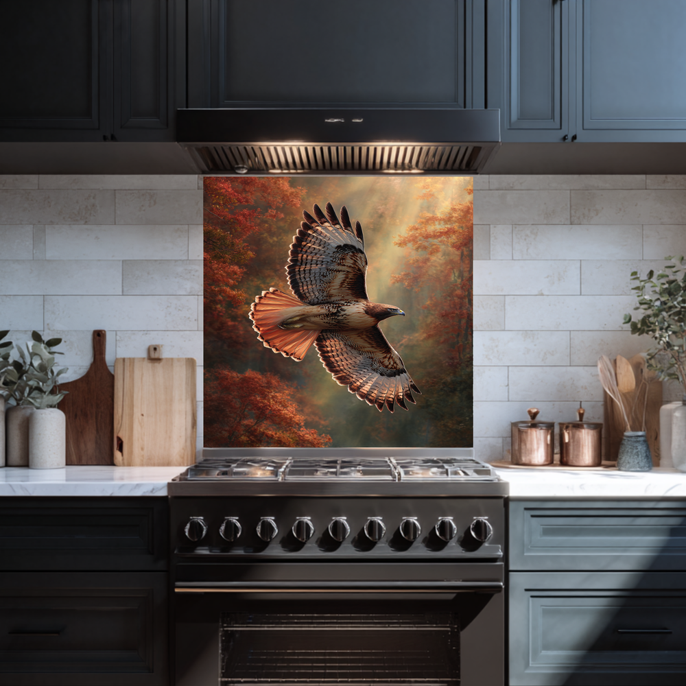 Hawk Copper Look One Piece Tempered Glass Kitchen Backsplash for Stove Behind, Kitchen Splashback, Glass Wall Art