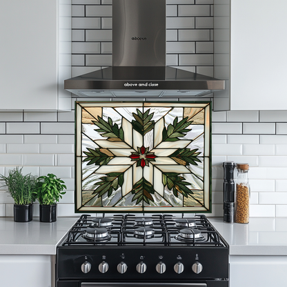Stained Glass Leaves Kitchen Backsplash • Nature Inspired Glass Panel with Leaf Motifs • Heat-Resistant Glass for Stove Behind