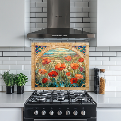 Colorful Poppy Flowers Glass Backsplash • Artistic Floral Kitchen Panel • Bold Botanical Wall Accent • Vibrant Modern Home Decor