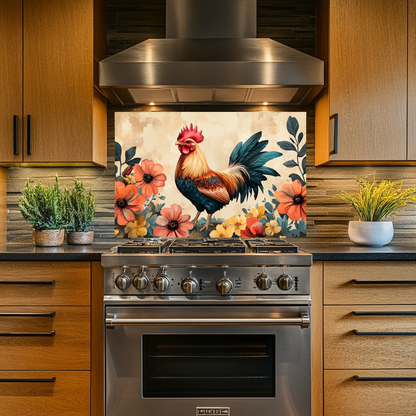 Rustic Colorful Rooster Glass Backsplash • Farmhouse Kitchen Panel • Vibrant Wall Art • Modern Home Decor • Decorative Kitchen Accent