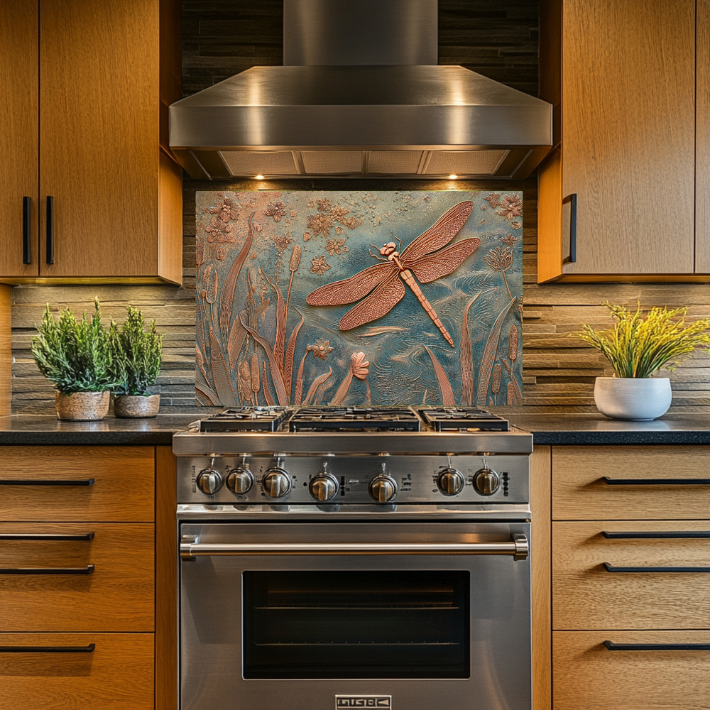 Elegant Dragonfly Glass Backsplash • Decorative Kitchen Panel • Modern Nature Wall Art • Sophisticated Home Accent