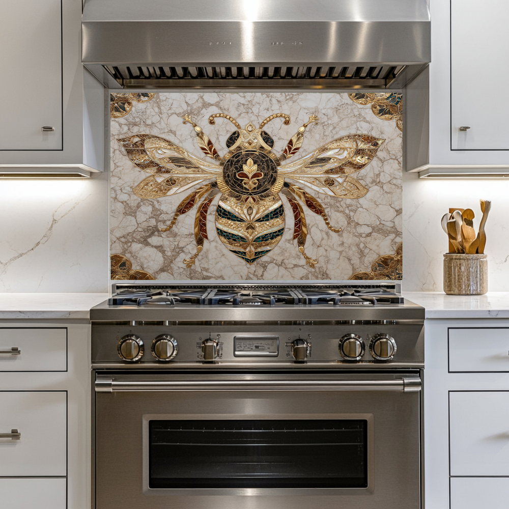 Magnificent Bee Print One Piece Tempered Glass Kitchen Splashback For Stove Behind, Kitchen Backsplash, Wall Art