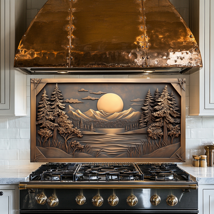 Copper Look Landscape Printed Tempered Glass Kitchen Splashback Backsplash Decorative Wall Art Panel for Modern Interiors