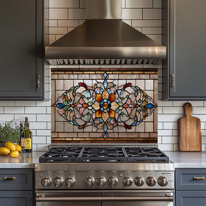 Kitchen Glass Backsplash with Stained Glass Style Design, UV Printed Tempered Glass Panel, Timeless Home Wall Art