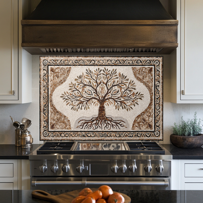 Made in USA Mosaic Tree Glass Backsplash Splashback – Artistic Glass Wall Panel for Kitchen & Bathroom, Handmade Style Tree Glass Art