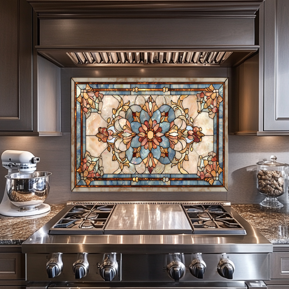 Floral Stained Glass Look Glass Backsplash • Artistic Flower Wall Panel • Colorful Botanical Kitchen Art • Modern Decorative Piece