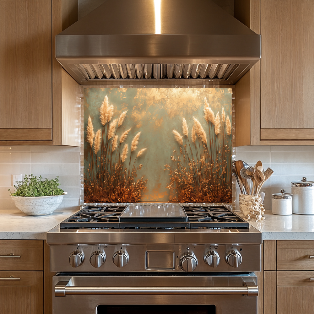 Rustic Pampas Kitchen Glass • Neutral Wall Panel • Boho Inspired Decor • Modern Nature Accent • Kitchen Wall Art