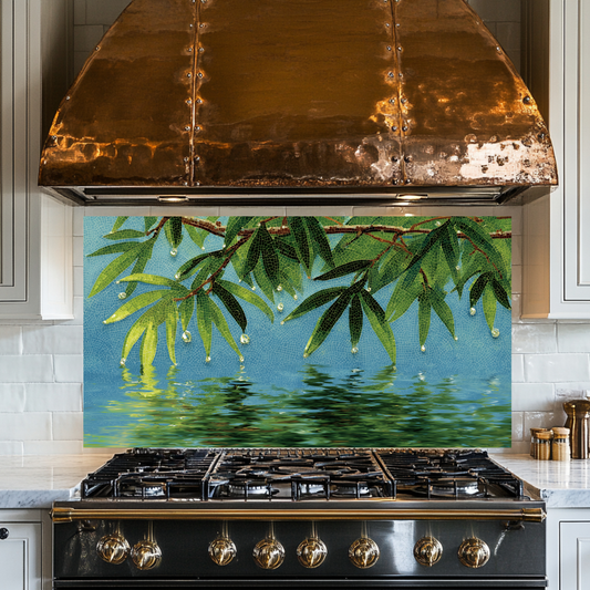 Glass Mosaic Nature Design Printed Tempered Glass Panel for Kitchen Backsplash Splashback and Bathroom Wall Art Decorative Home Interior