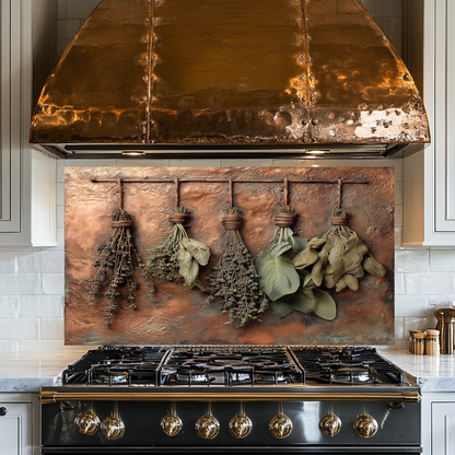 Dried Herbs and Spices Hanging Design Printed Tempered Glass Kitchen Backsplash Splashback Decorative Wall Panel, Modern Rustic Home Decor