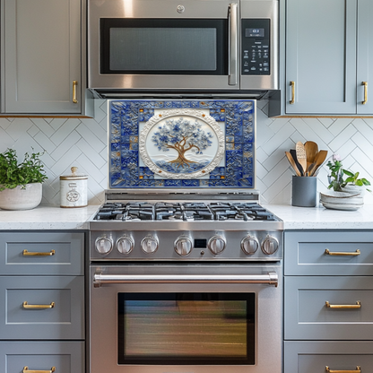 Tree of Life Relief Effected Look One Piece Tempered Glass Kitchen Splashback For Stove Behind, Kitchen Backsplash, Kitchen Backsplash, Wall Art