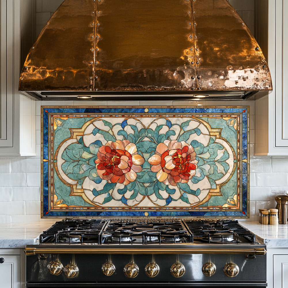 Turkish Tile Pattern Glass Backsplash Panel, Tempered Glass Wall Art, Traditional Anatolian Design, Elegant Kitchen Decor, Stove Protector (Kopya)