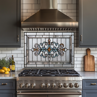 Classic Stained Look Glass Style Backsplash Panel, Tempered Glass Wall Art, Timeless Color Design, Elegant Kitchen Decor, Stove Protector